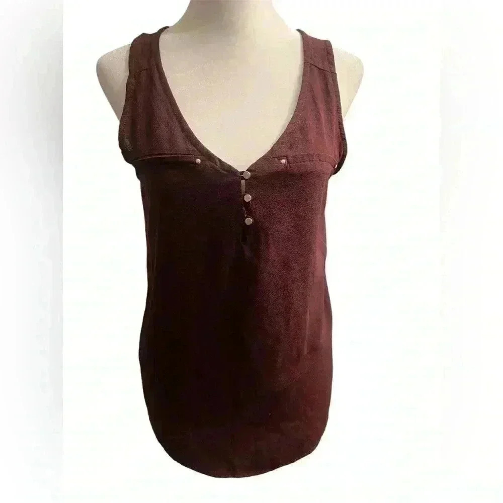 TemptedLos Angeles sleeveless maroon top with gold buttons on front Women’s MED